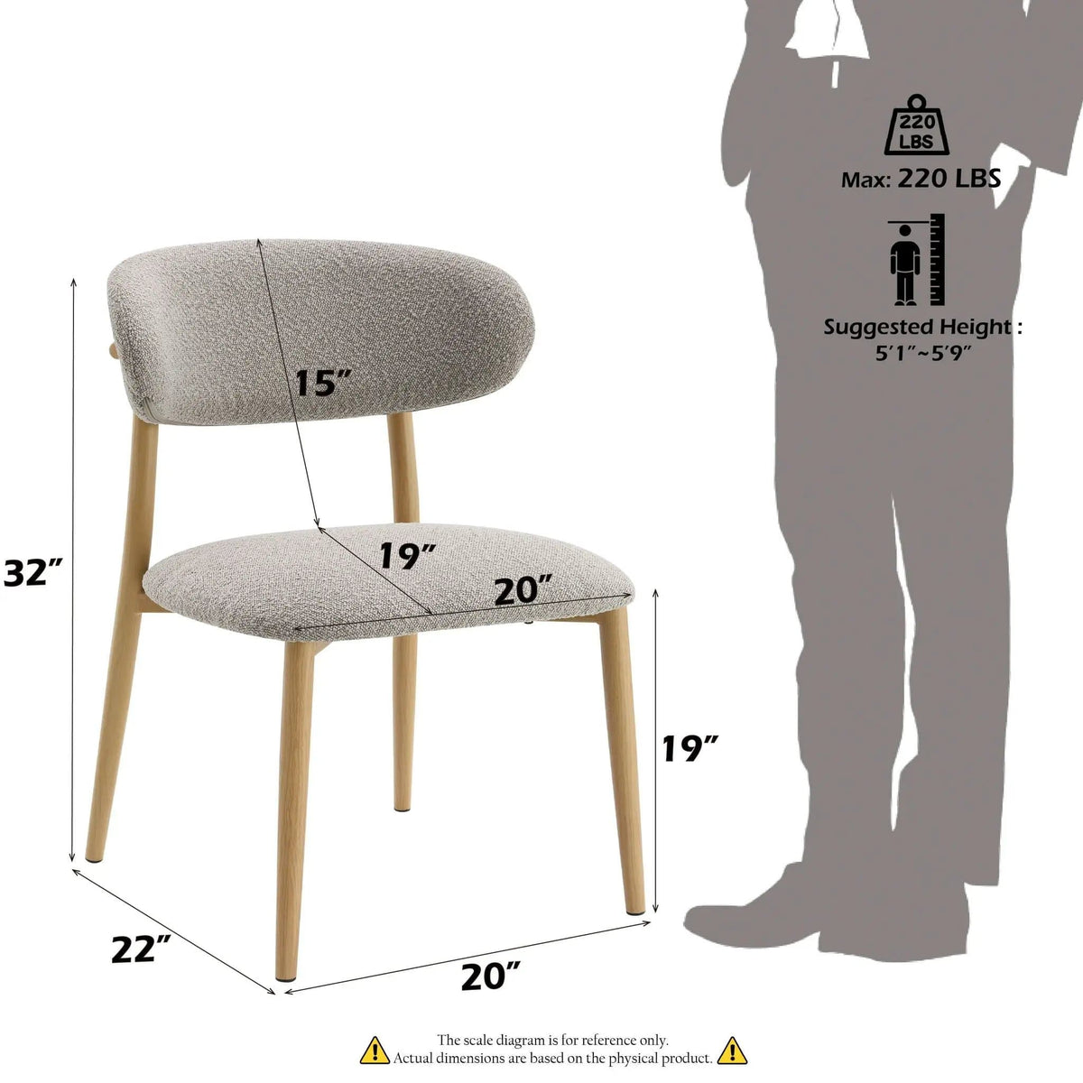 Kacey Boucle Side Chair (Set of 2) | 22 x 20 x 32 in | Boucle & Fabric | Gray