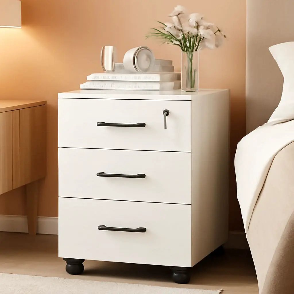 Three Drawer White Wood Mobile File Cabinet Under Desk Storage For Home Office Organization from PriceLows™