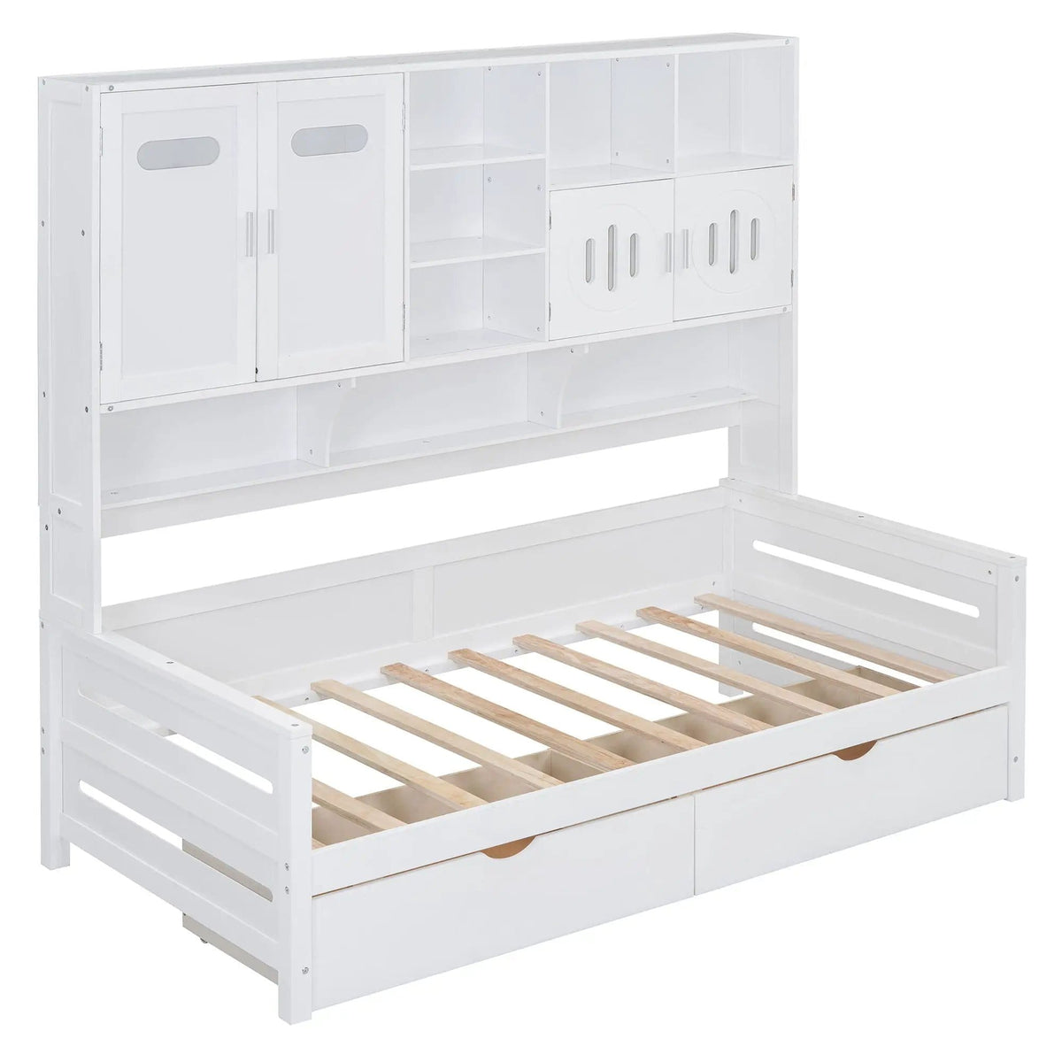 Daybed With All-In-One Cabinet And Shelf | 2 Pieces | Wood | Bedroom