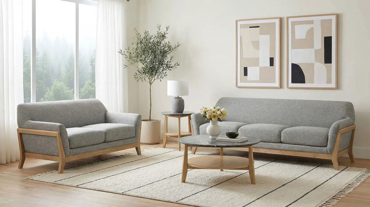 Vaughn 2-piece Fabric Upholstered Flared Arm Sofa Set | 2-Piece Set | Rubberwood & Polyester | Grey