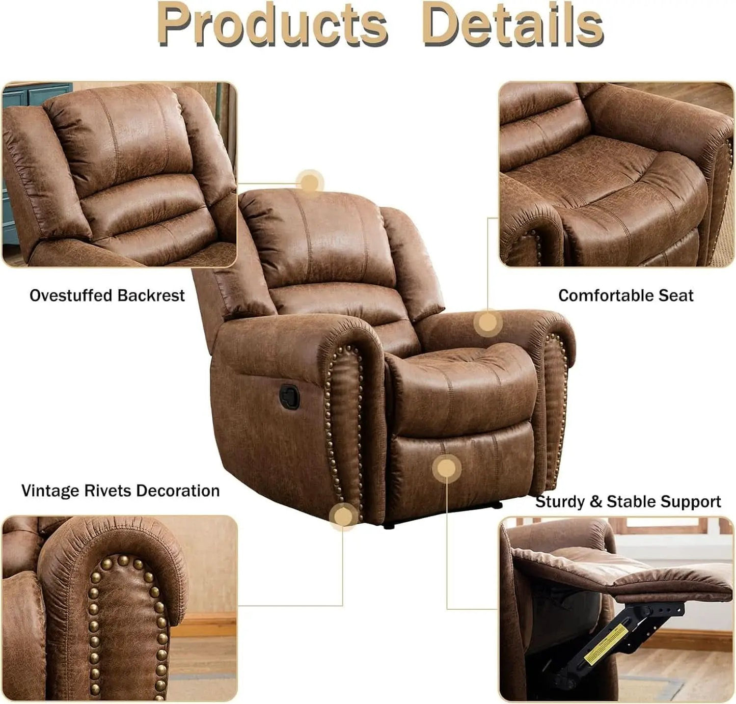 Leather Recliner Chairs Set 2 Nut Brown Manual Recliners from PriceLows™