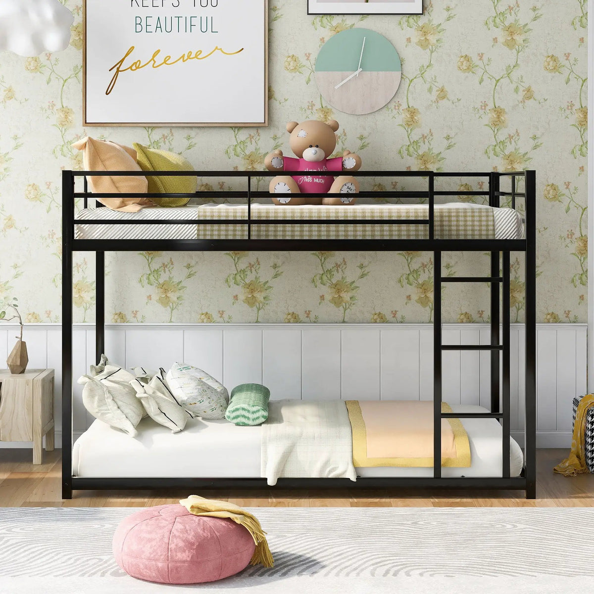 Metal Bunk Bed | Full Over Full Frame | Low Bunk With Ladder | Heavy Gauge Tubular Steel