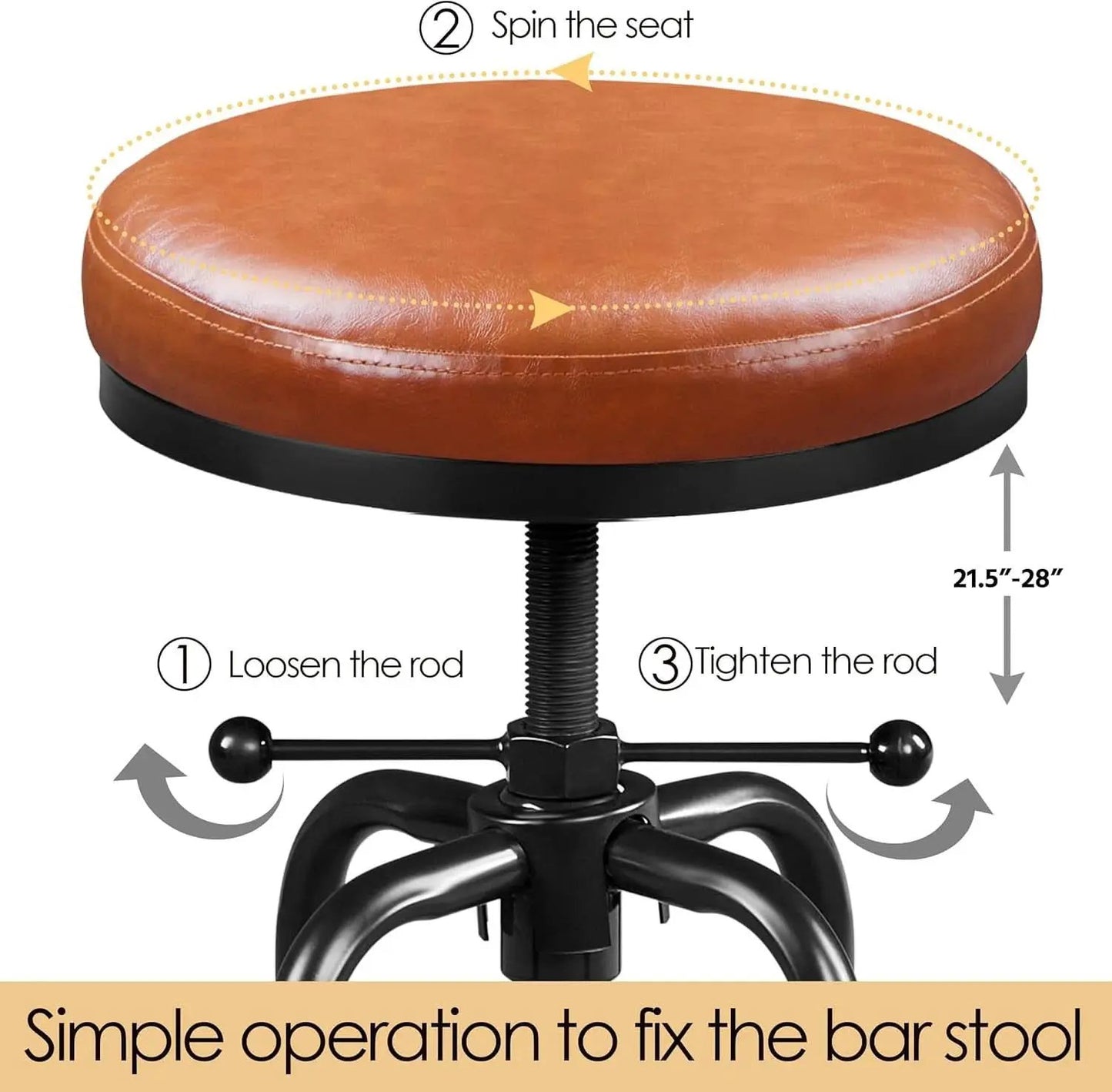 Light Brown Adjustable Metal Bar Stool 21.5-28 Inch Tall from PriceLows™