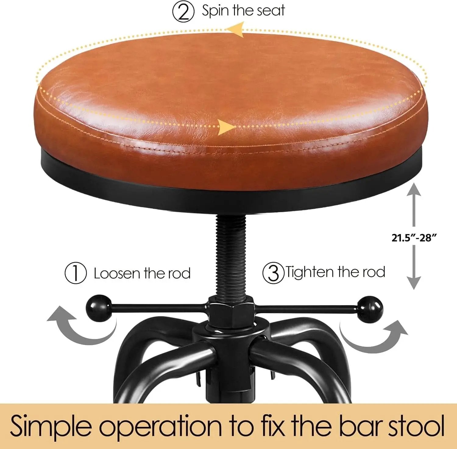 Light Brown Adjustable Metal Bar Stool 21.5-28 Inch Tall from PriceLows™