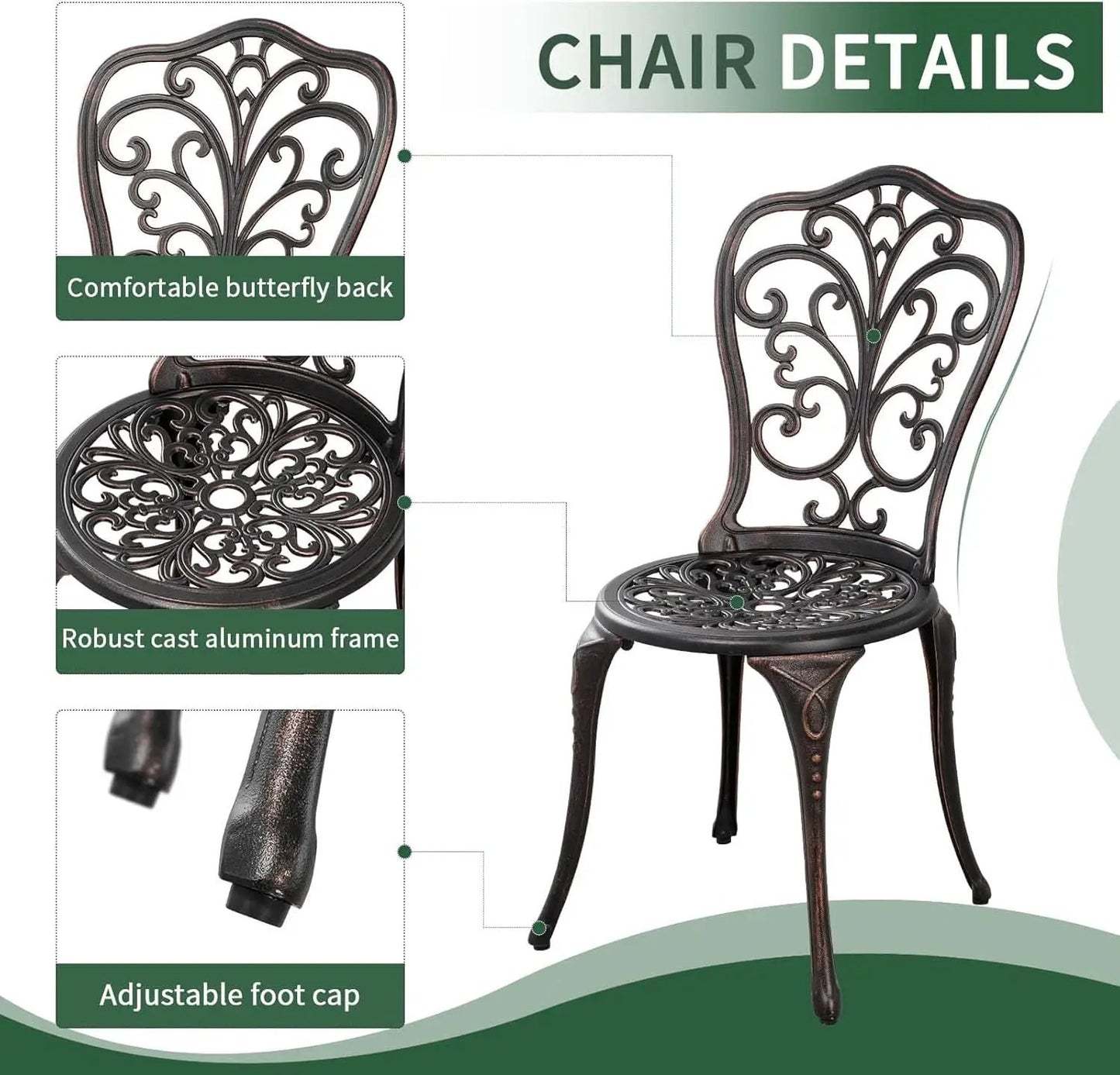 3 Piece Cast Aluminum Outdoor Patio Bistro Set With Umbrella Hole In Brown All Weather Durable from PriceLows™