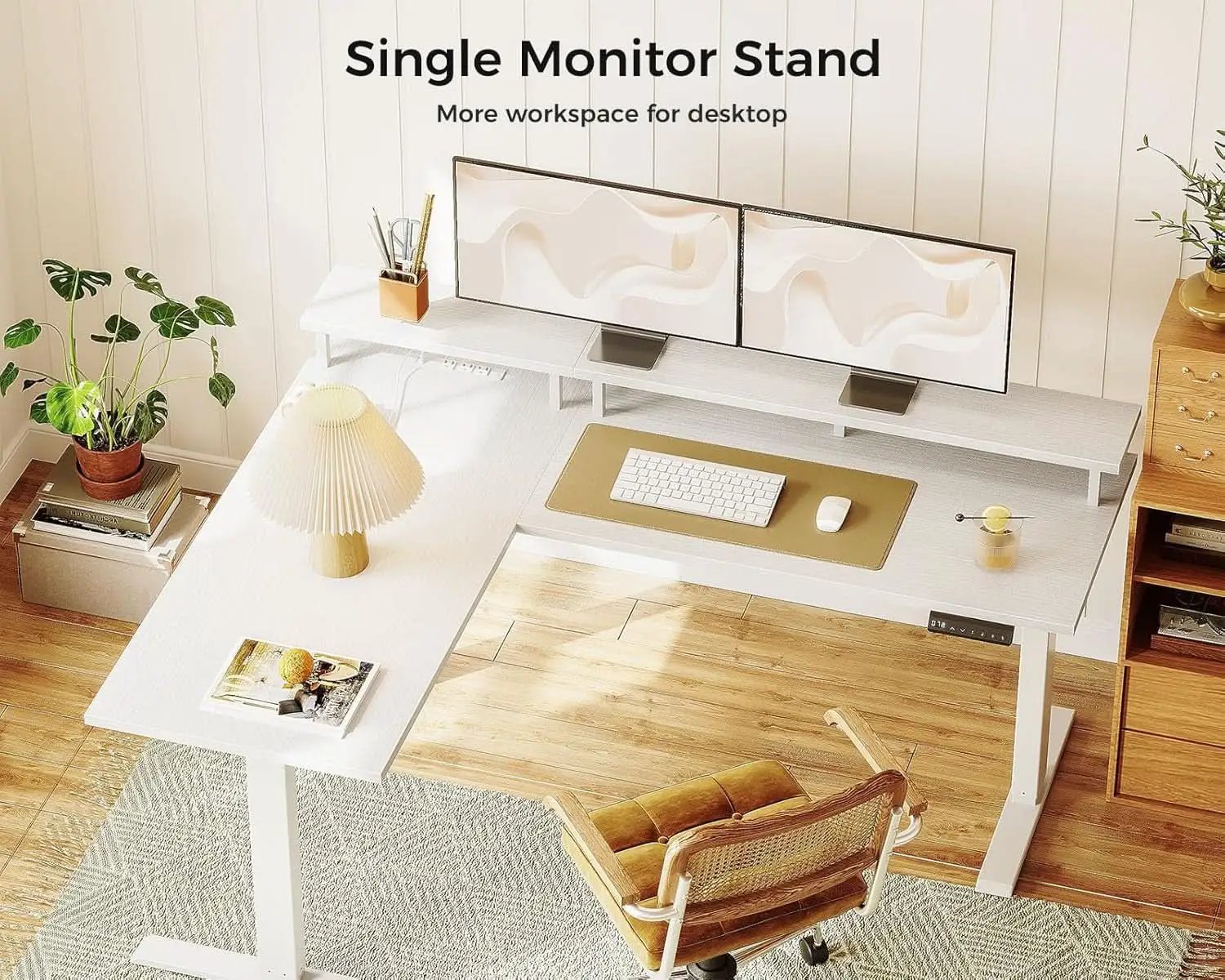 L Shaped Standing Desk 59 Inch Height Adjustable White from PriceLows™