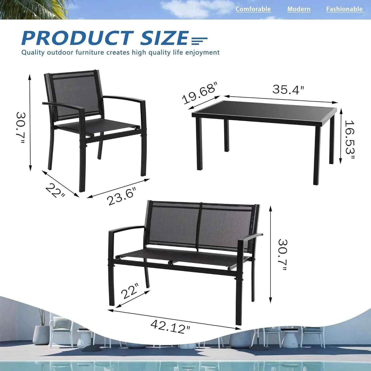 Dark Grey Outdoor Patio Set With Glass Coffee Table from PriceLows™