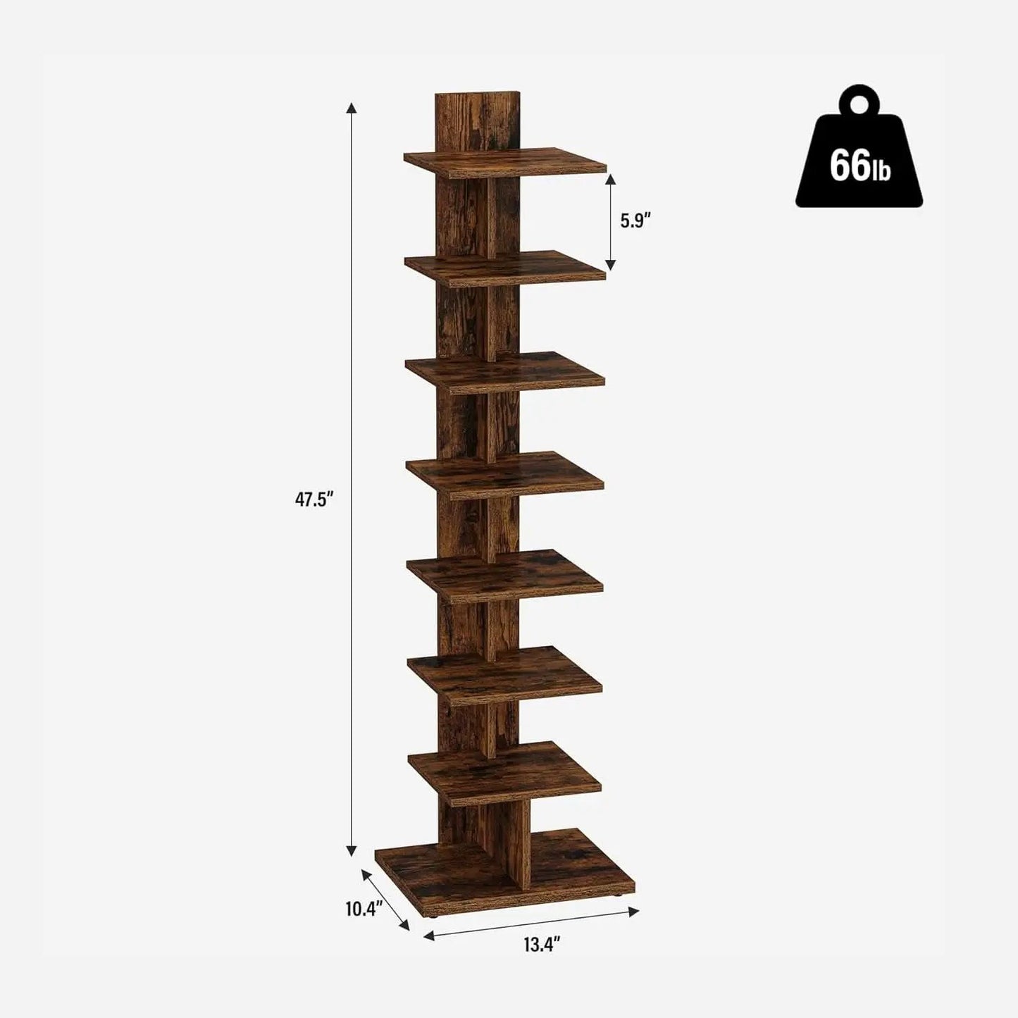 Vertical Bookshelf 8 Tier Rustic Brown Corner Shelf from PriceLows™