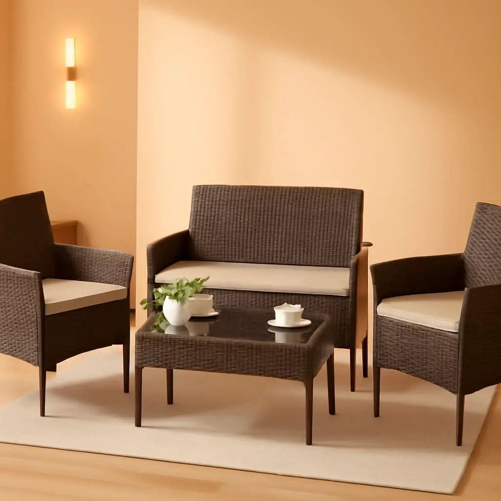 4 Piece PE Rattan Patio Furniture Set With Beige Cushions from PriceLows™