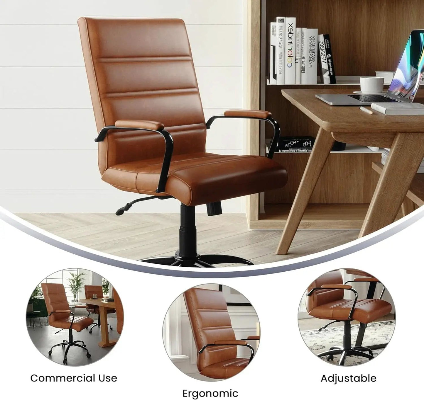 Whitney Mid-Back Leather Desk Chair Brown Black Adjustable Height from PriceLows™