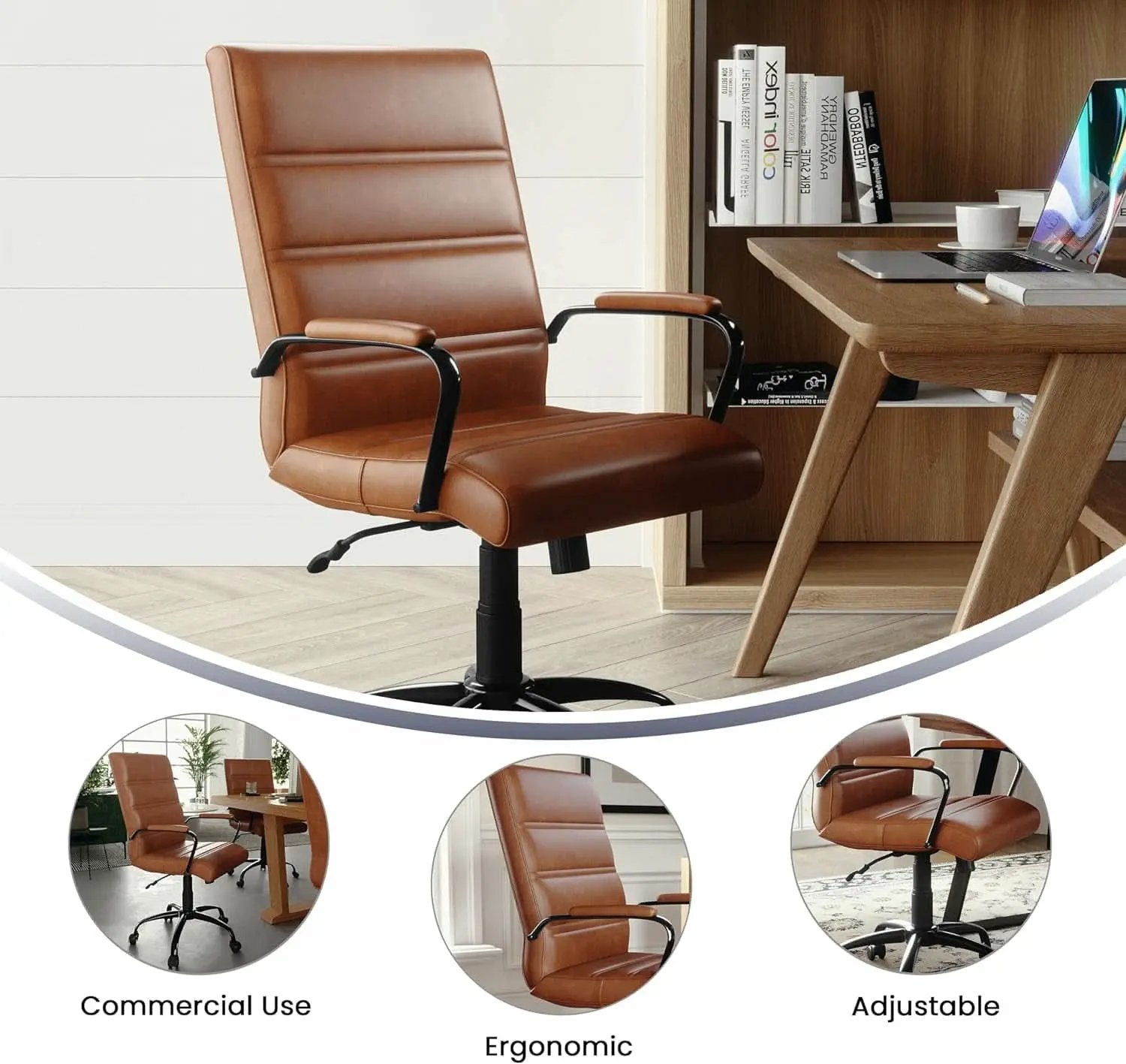 Whitney Mid-Back Leather Desk Chair Brown Black Adjustable Height from PriceLows™
