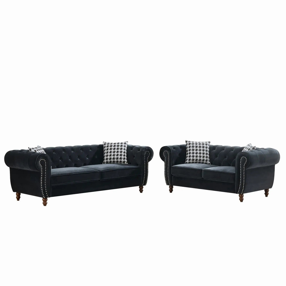 Chesterfield Sofa | Upholstered Fabric | Roll Arms Nailhead | 3 Seater