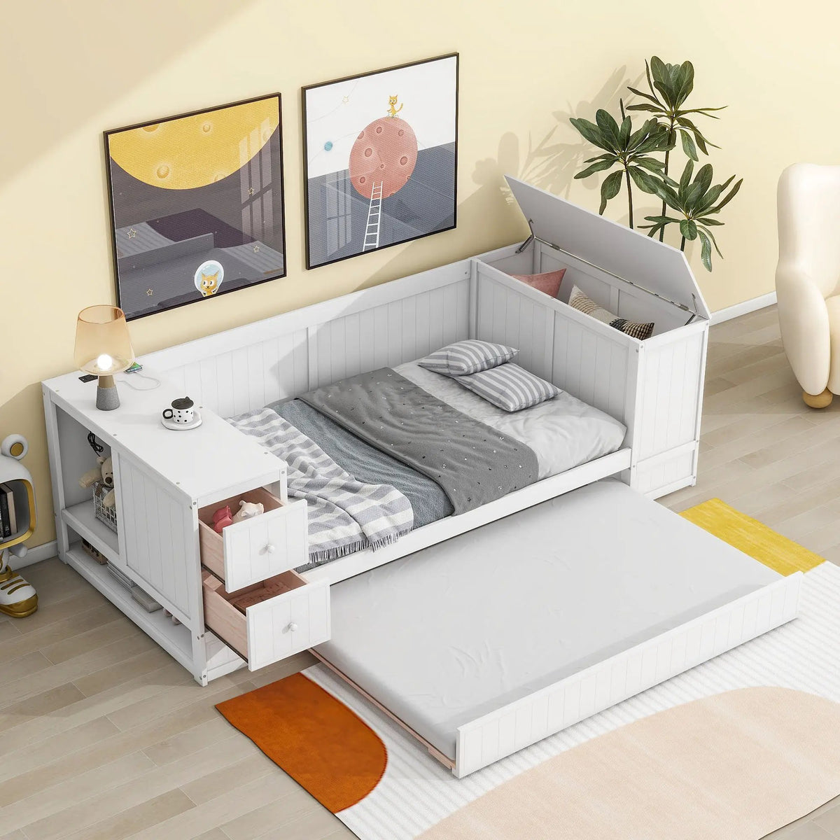 Daybed | Solid Pine Frame | Pull Out Trundle | Integrated Charging