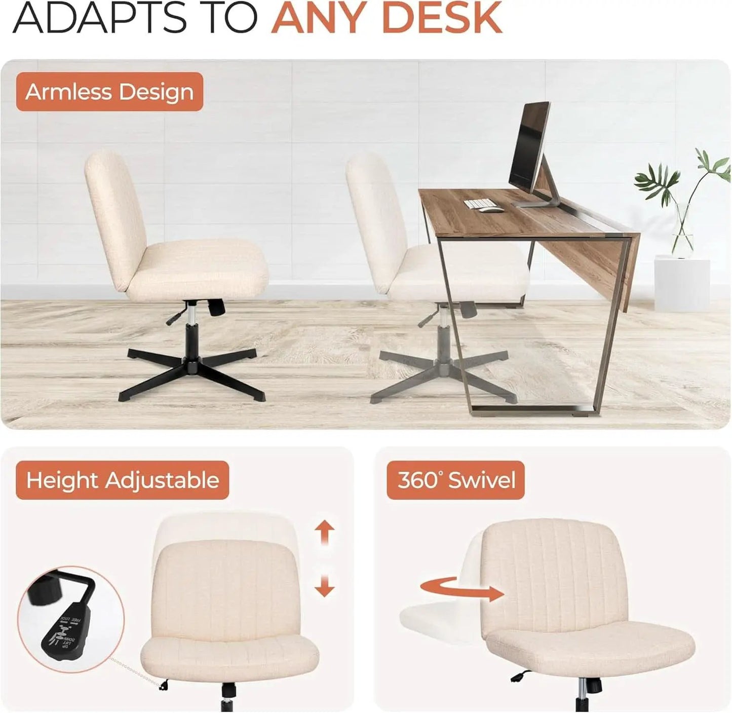 Beige Height Adjustable Swivel Office Desk Chair For Home Office from PriceLows™