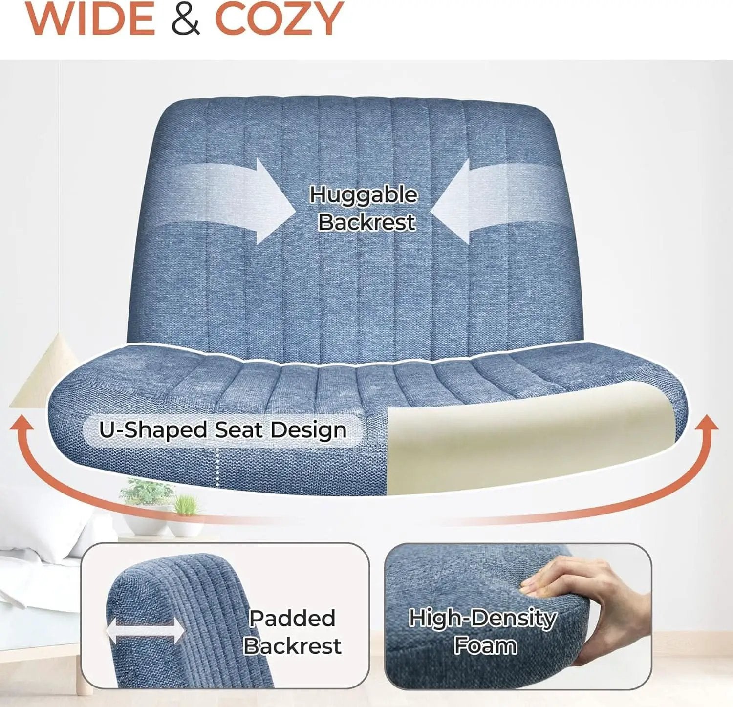 Blue Fabric Padded Cross Legged Office Chair Height Adjustable from PriceLows™
