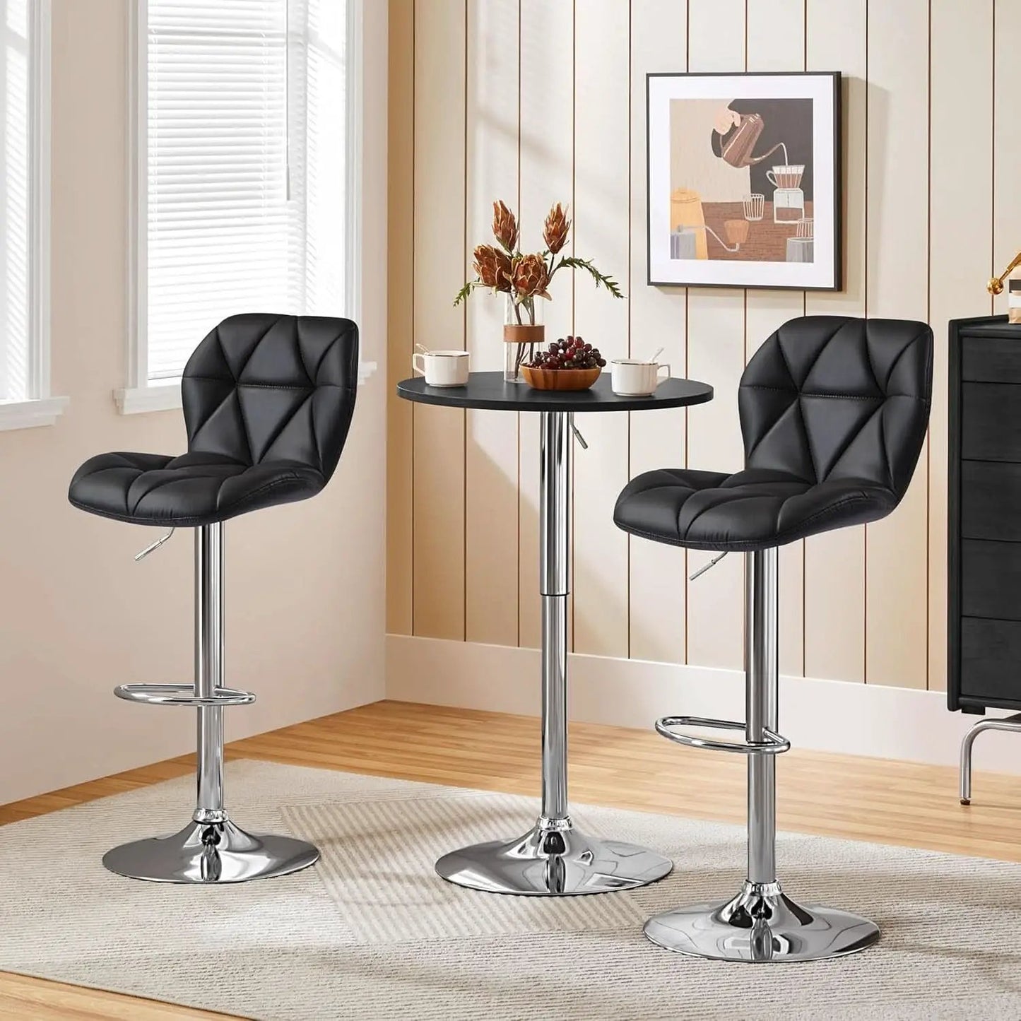 Set Of 2 Modern Adjustable Black PU Leather Bar Stools from PriceLows™