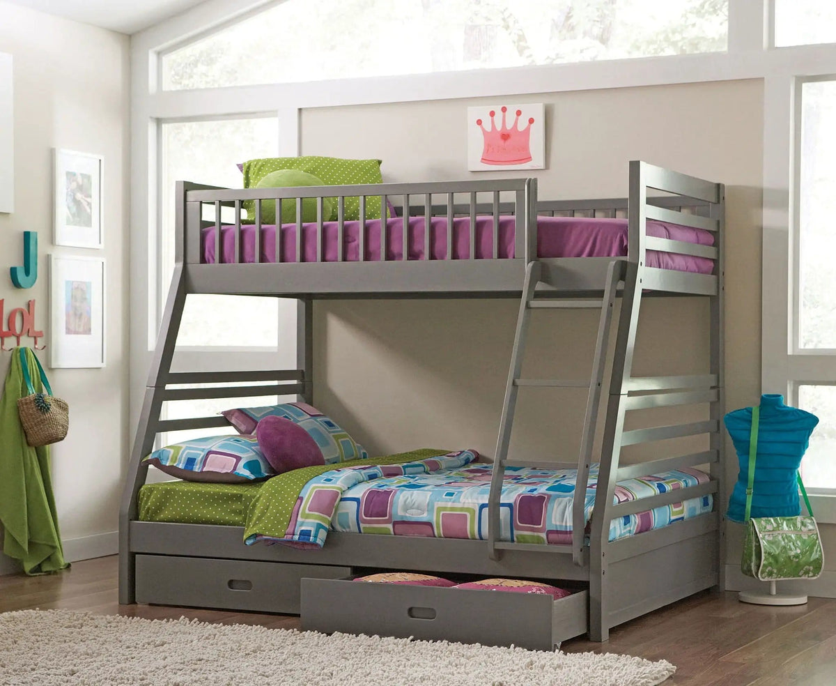 Ashton 2-drawer Wood Twin Over Full Bunk Bed | 77.5 x 58.25 x 65 in | Wood | Grey
