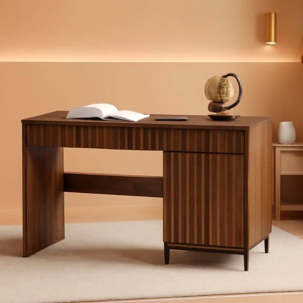 Brown 47 Inch Fluted Executive Desk Charging Station from PriceLows™