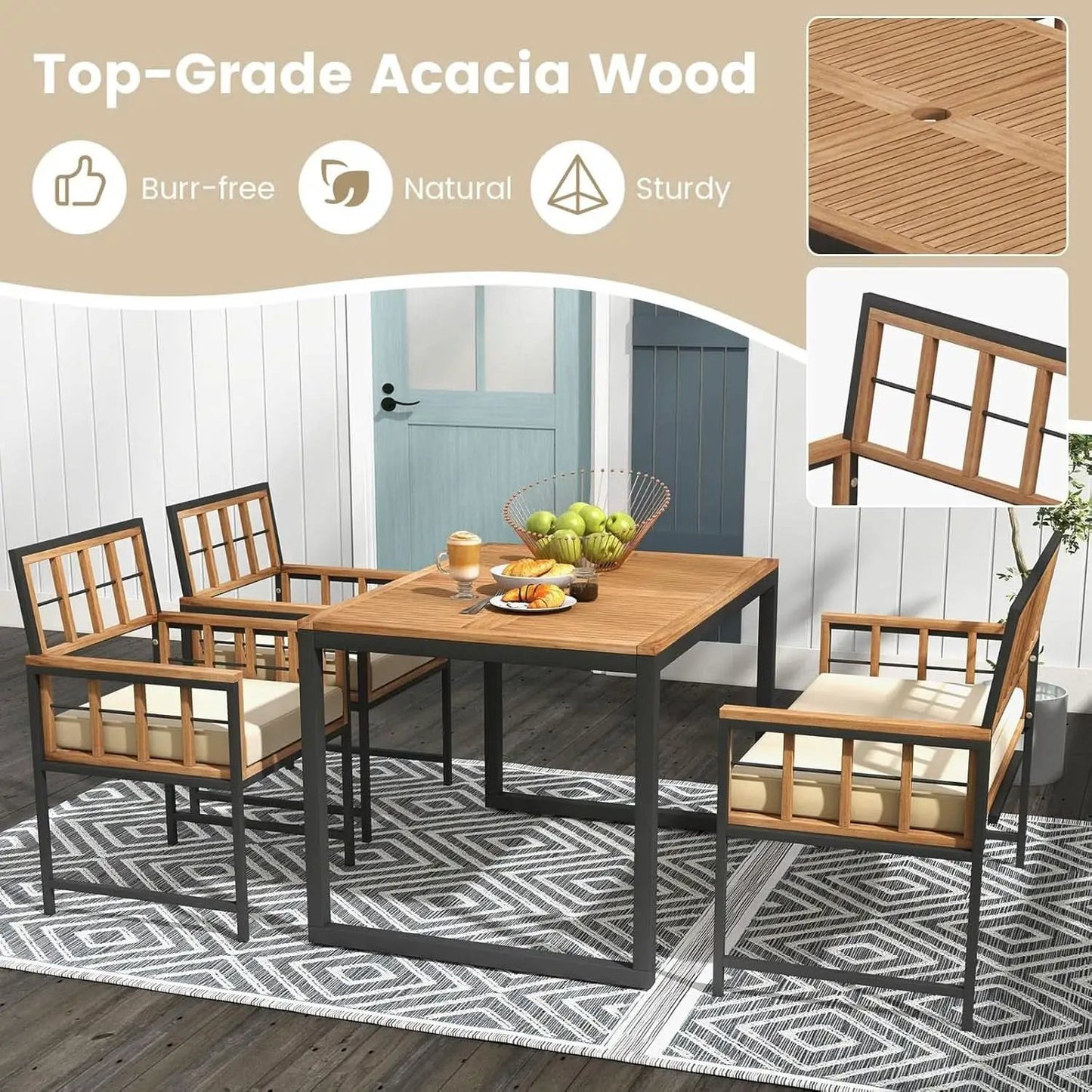 4 Piece Patio Dining Set With 47 Inch Acacia Table from PriceLows™