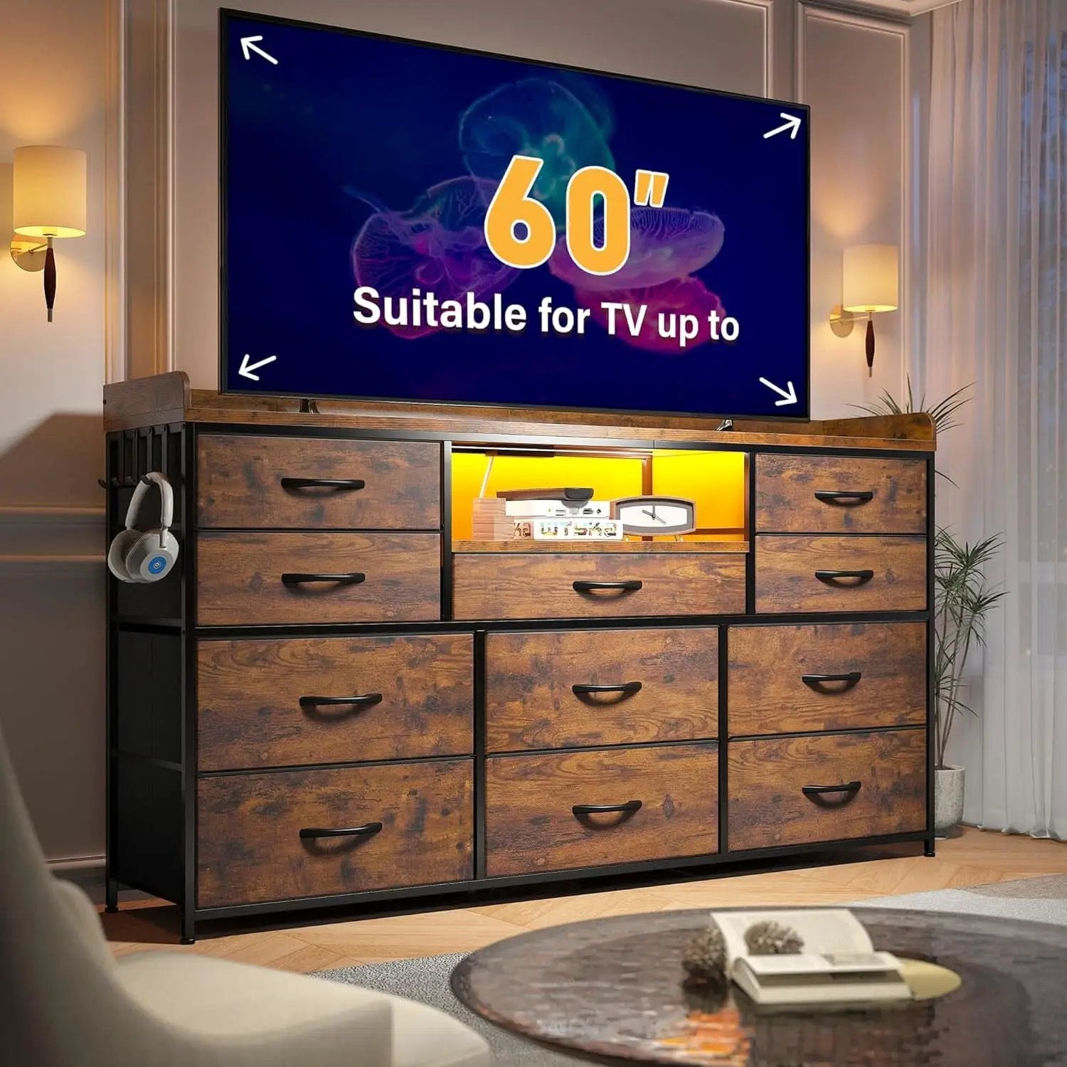 Dresser With 11 Drawers And LED Lights For Bedroom from PriceLows™