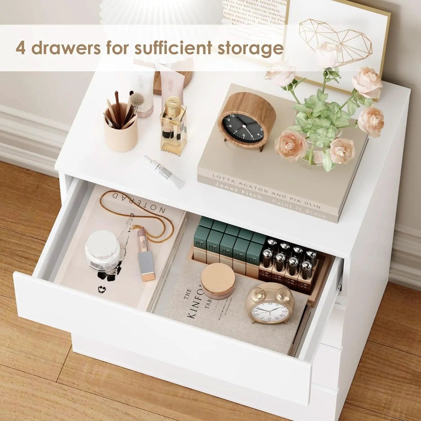 White Four Drawer Dresser Ultra Minimalist Cabinet from PriceLows™