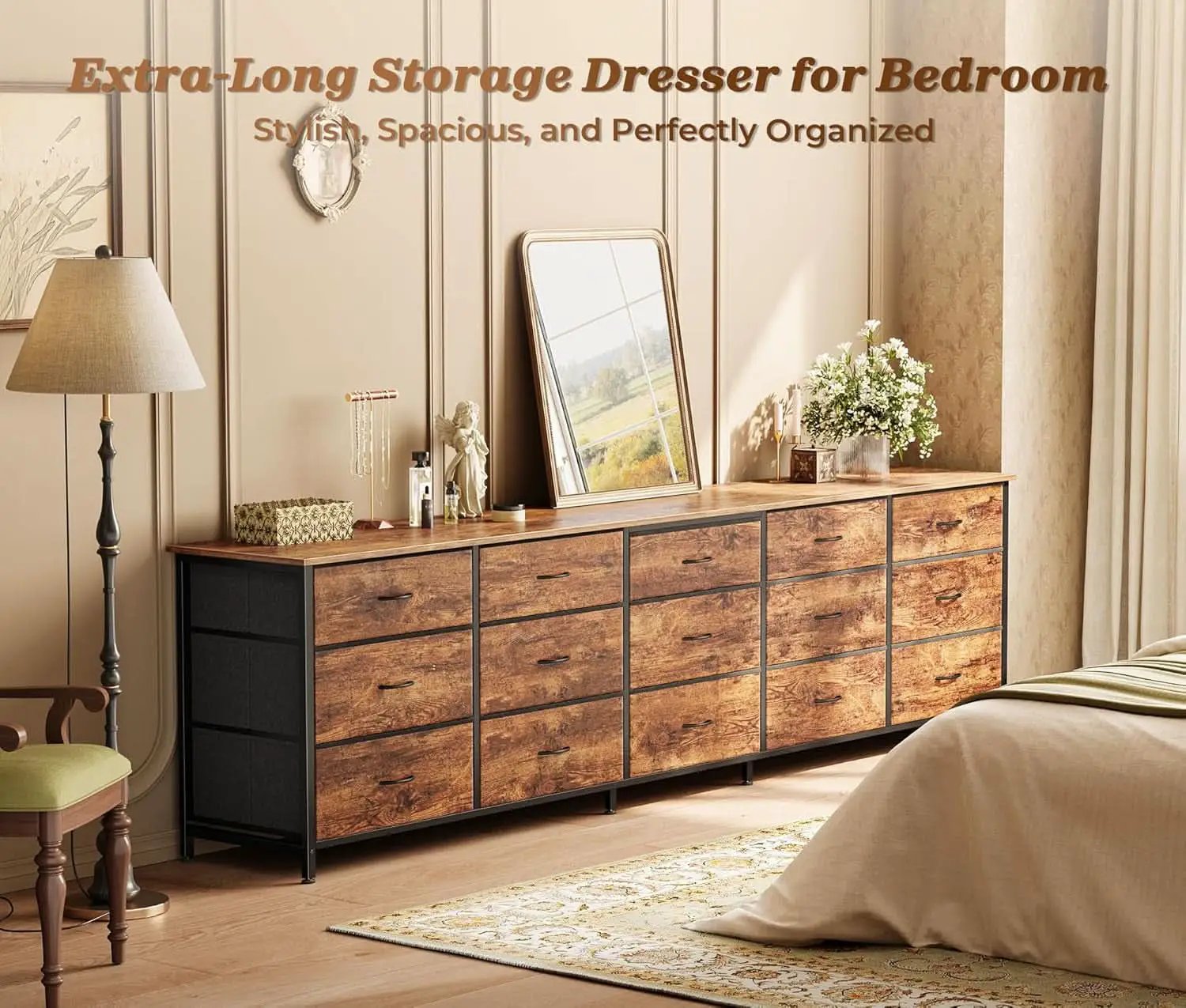 Ultralong 78Inch Dresser With Fifteen Storage Drawers from PriceLows™