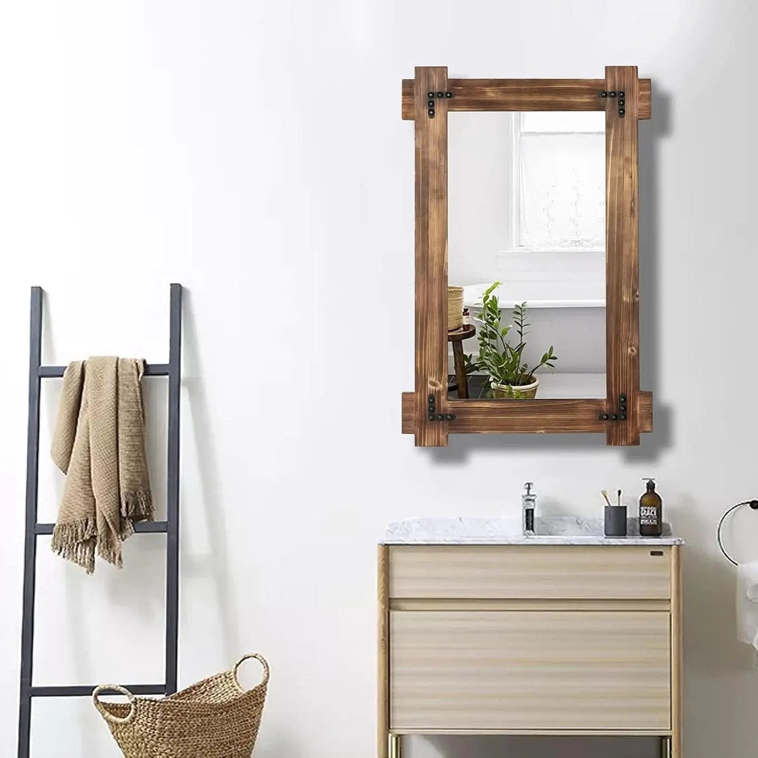 20x30 Rustic Wood Mirror For Bath With Black Metal Accents from PriceLows™