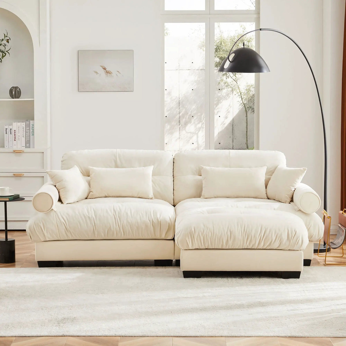 Modular Sectional Sofa | Deep Comfort Cushions | Vintage Fabric Ottoman