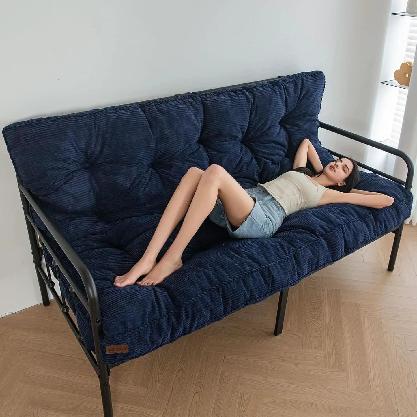 6-Inch Full-Size Futon Mattress Navy Tufted Shredded Foam from PriceLows™