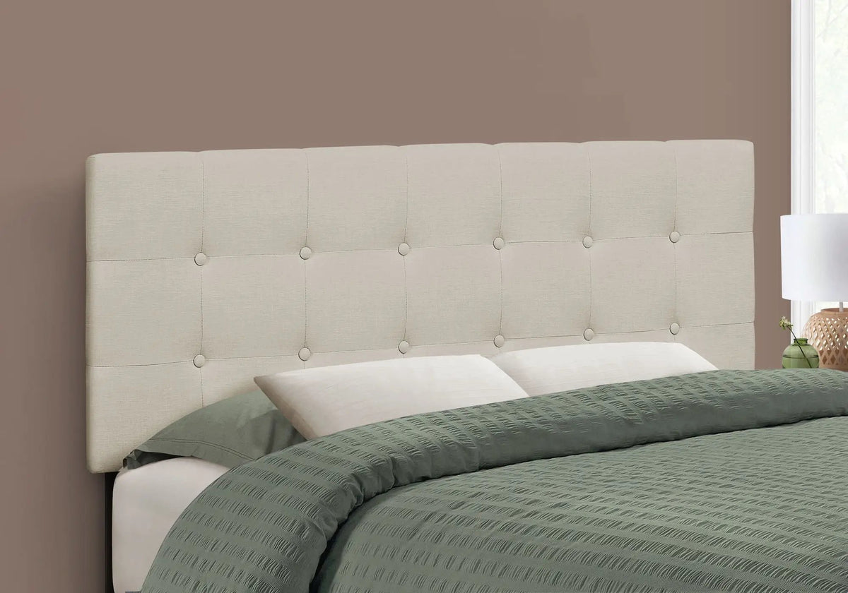 Full Size Upholstered Headboard | Beige | Button Tufted | Solid Wood And MDF Frame