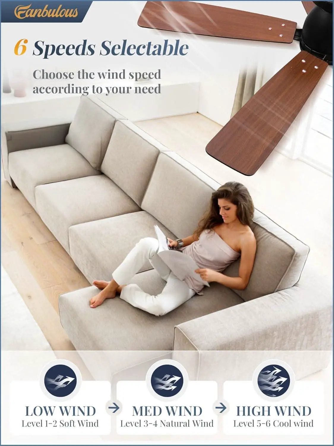 52 Inch Ceiling Fan With Lights Remote App Control from PriceLows™