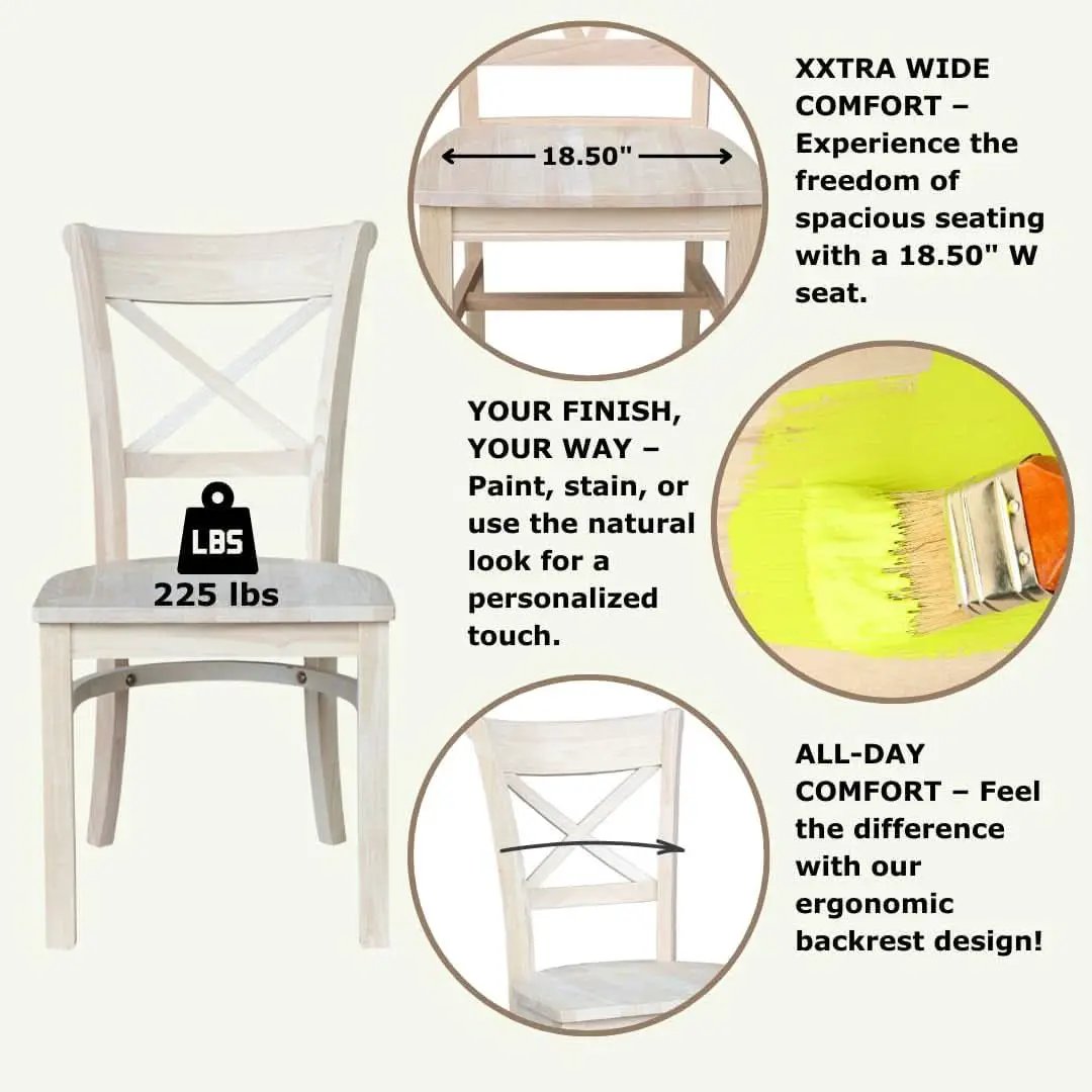 Set Of 2 35.8 In Parawood X Back Dining Chairs Unfinished from PriceLows™