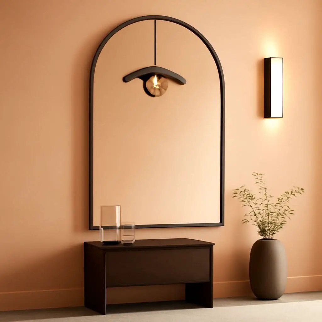 Arched Wall Mirror Black Metal Frame 24 By 36 Inches from PriceLows™