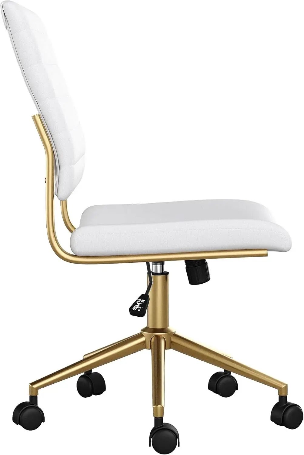 White Faux Leather Armless Swivel Chair Brass Frame from PriceLows™