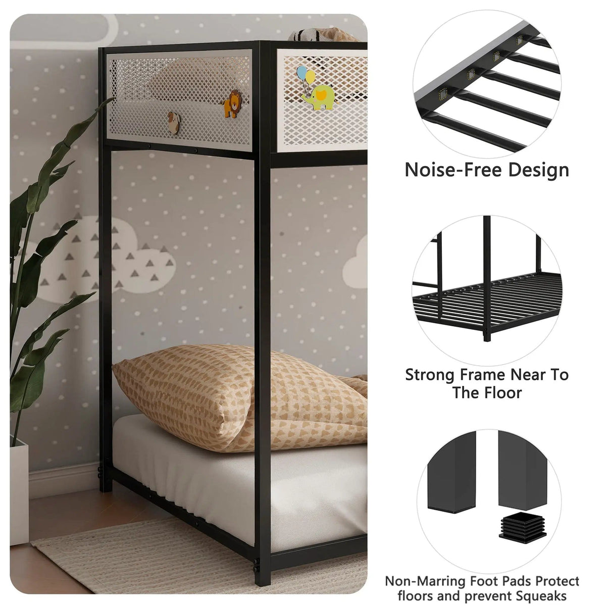 Adam Bunk Guard Rail Bunk Bed | 2 Pieces | Metal | Bedroom