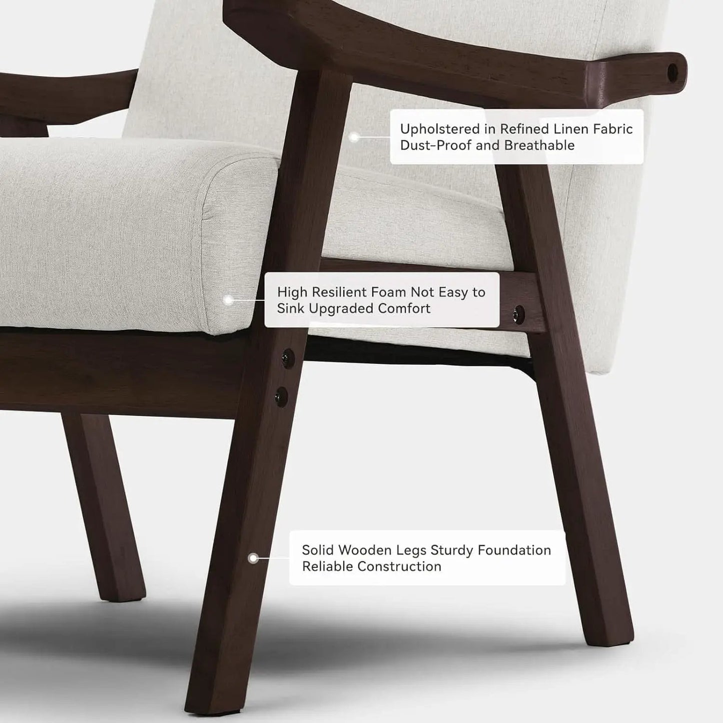 Beige Upholstered Modern Midcentury Solid Wood Armchair With Cushions from PriceLows™