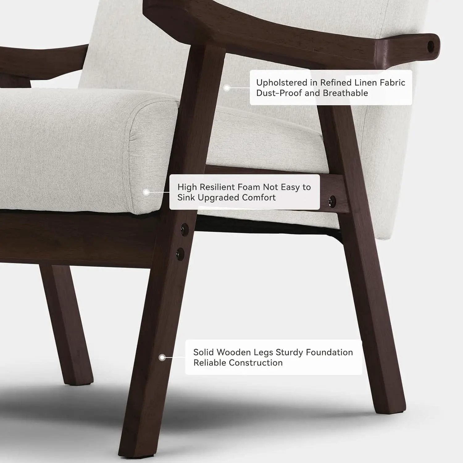 Beige Upholstered Modern Midcentury Solid Wood Armchair With Cushions from PriceLows™