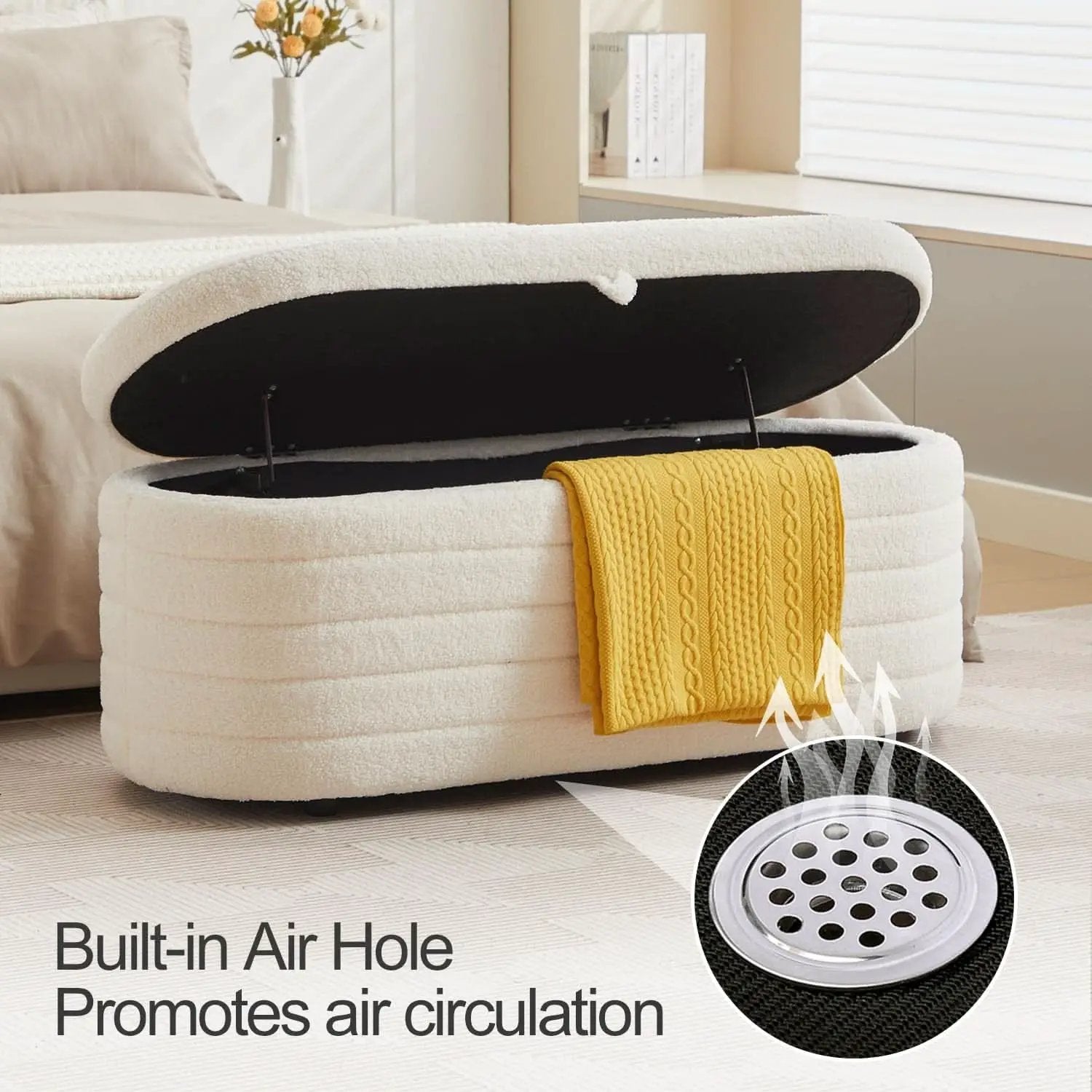 45 Inch Storage Ottoman Bench Boucle Upholstery Fabric from PriceLows™