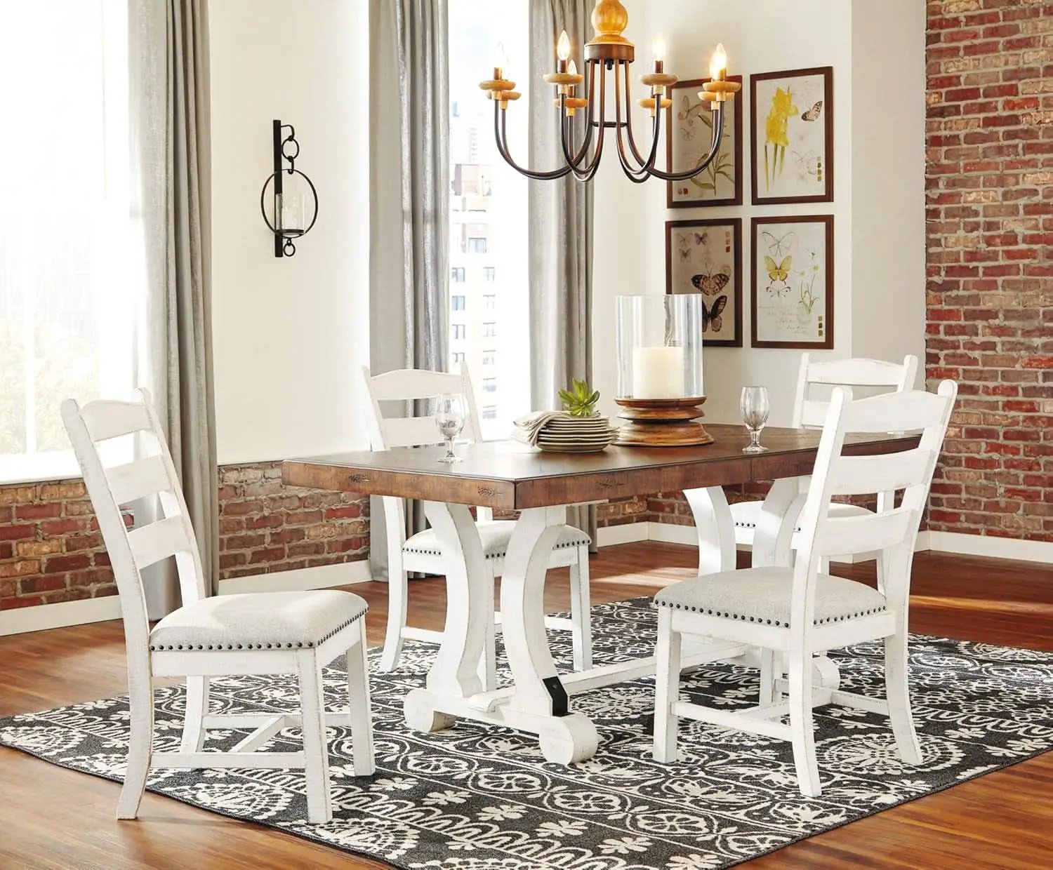 Vintage Farmhouse Cushioned Dining Chairs Whitewash 2 Pack from PriceLows™
