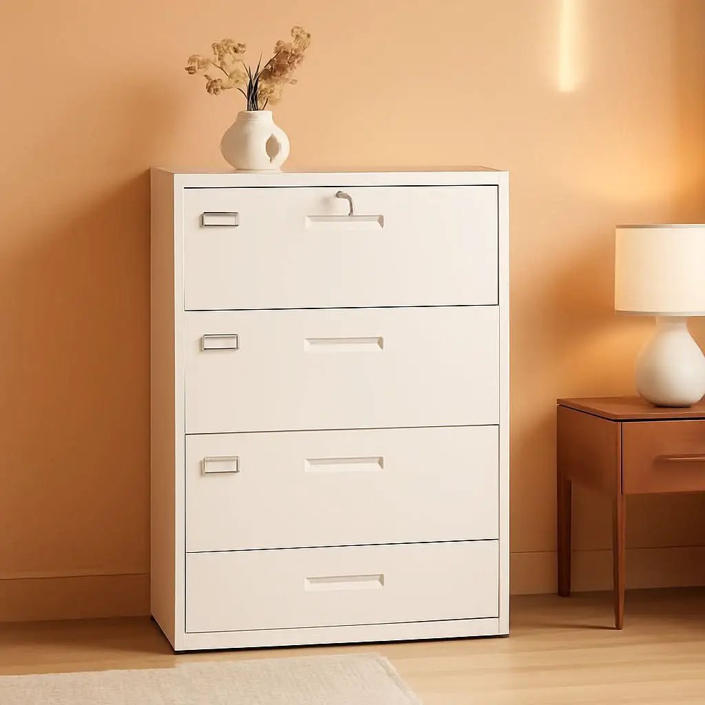 4 Drawer File Cabinet With Lock White Metal Lateral Filing from PriceLows™
