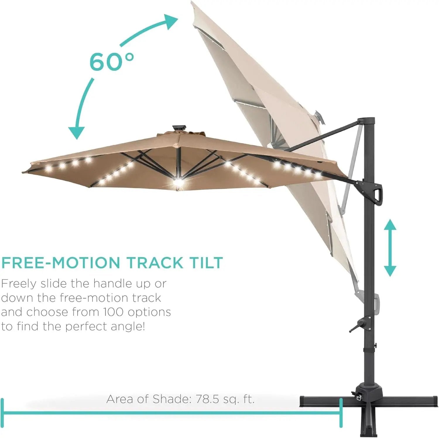 10 Foot Solar LED Cantilever Patio Umbrella With Lights Cross Base For Outdoor Use from PriceLows™