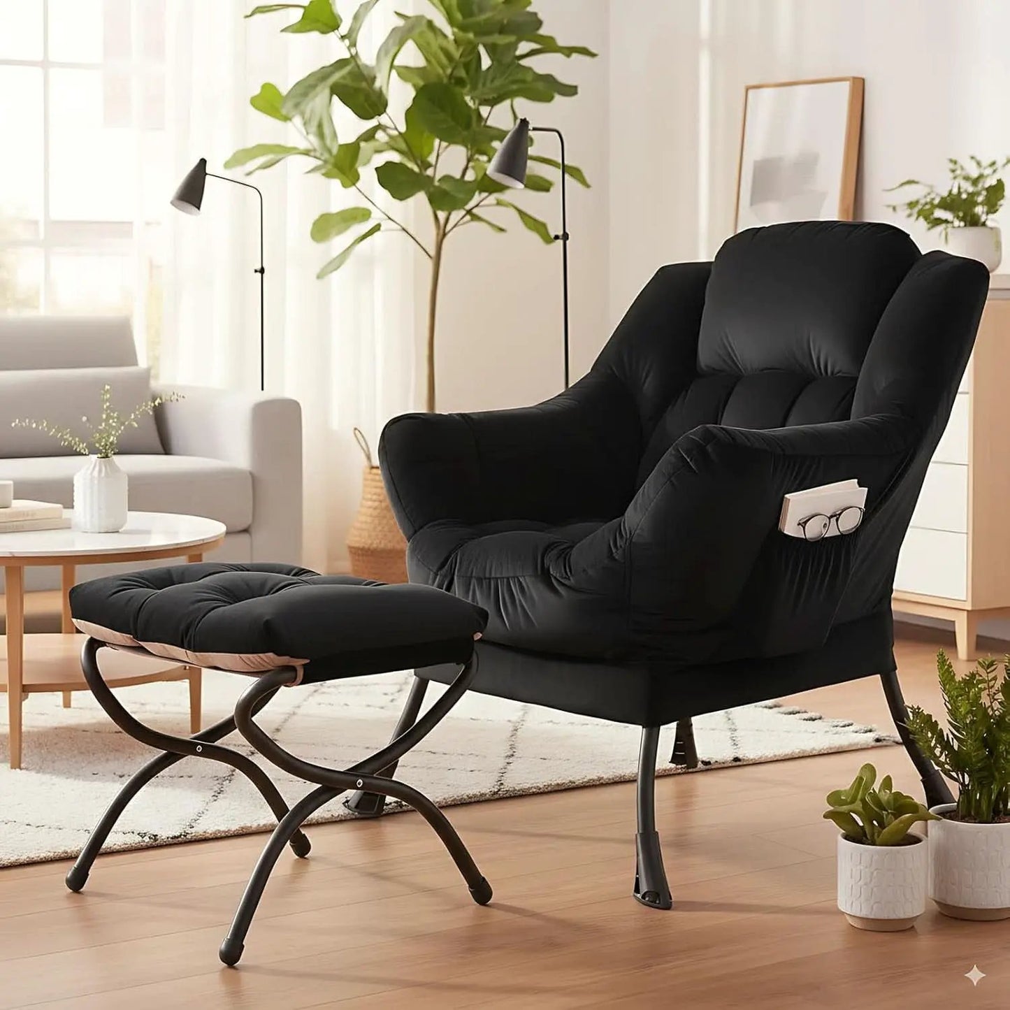 Large Upholstered Lounge Chair With Ottoman And Armrests from PriceLows™