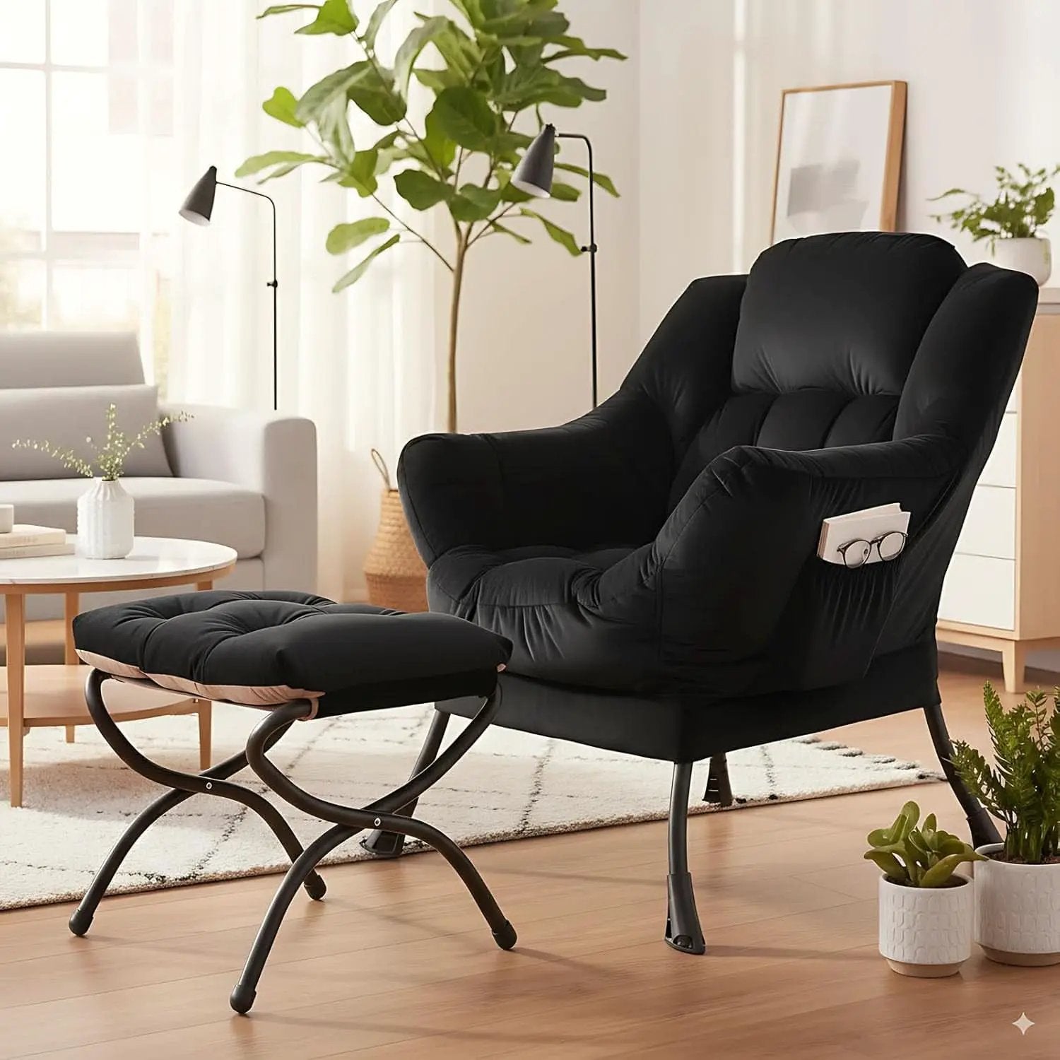 Large Upholstered Lounge Chair With Ottoman And Armrests from PriceLows™