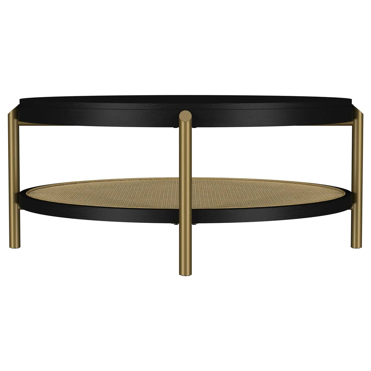 Arini Round Coffee Table With Storage Shelf | 40.75 x 40.75 x 17.25 in | Rattan & Metal | Black