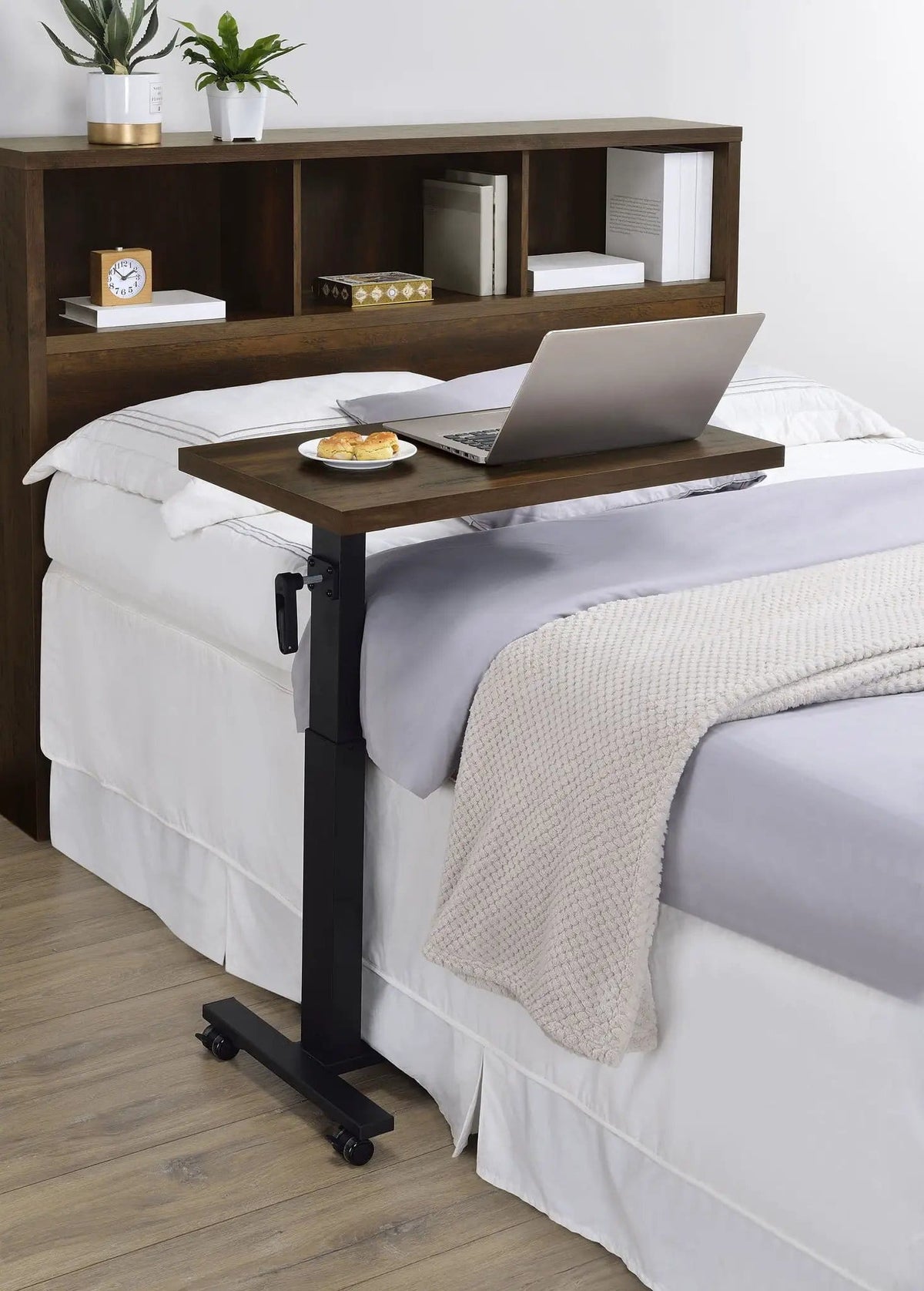Westpark Height Adjustable Mobile Bedroom C-Table Dark Pine | 28 x 15.5 x 27.75 in | Steel & Wood | Bedroom