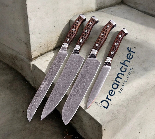 Best Chef Knife Set – 13” Handmade Damascus Steel Chef Knife with Rosewood Handle & Leather Sheath from PriceLows™