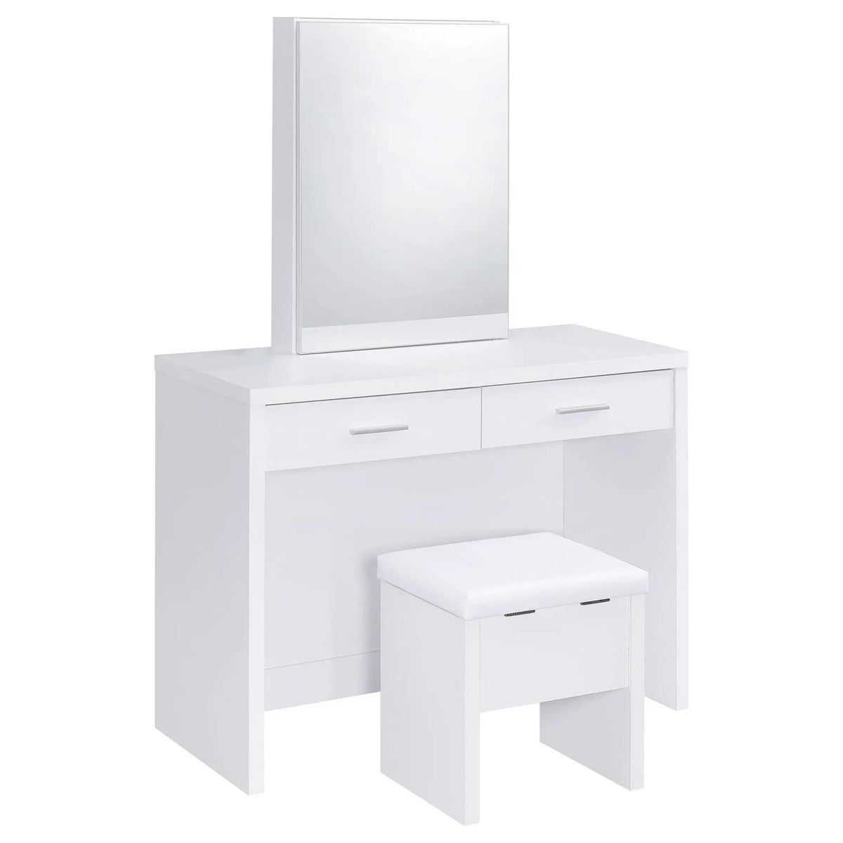 Bunbury Makeup Vanity Table Set Storage Mirror and Stool | 40 x 15.75 x 58.5 in | Engineered Wood & Veneer | White