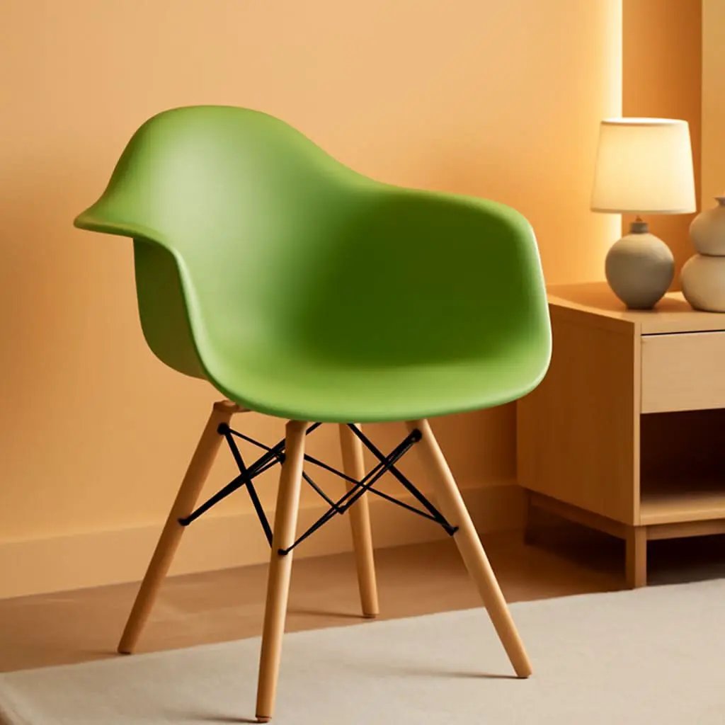 Alonza Green Plastic Chair With Wooden Legs For Dining Room from PriceLows™
