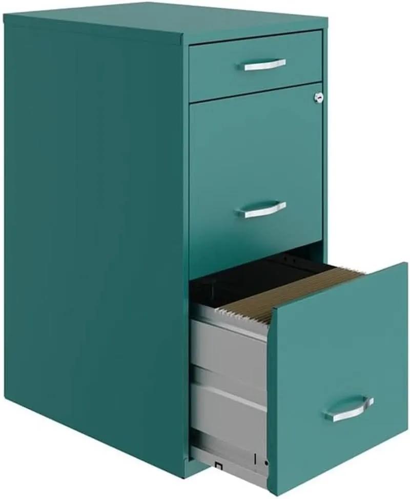 Turquoise Metal 3 Drawer Vertical Filing Cabinet Lockable 27.32 Inch Pre Assembled For Home Or Office from PriceLows™