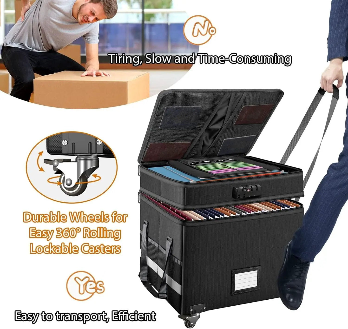 Fireproof File Box With Lock Wheels Rolling Portable from PriceLows™